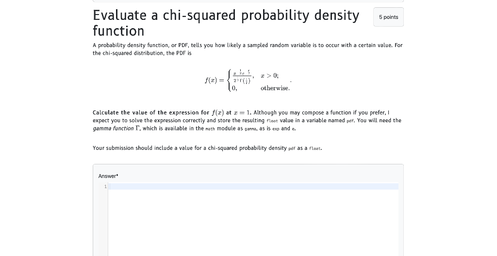  Evaluate a chi-squared probability density function A probability density function, or