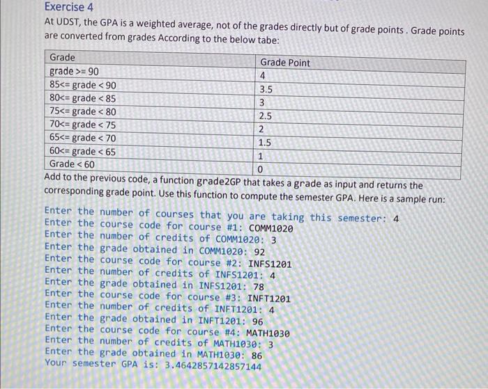 what is the answer in python ? Exercise 4 At UDST, the