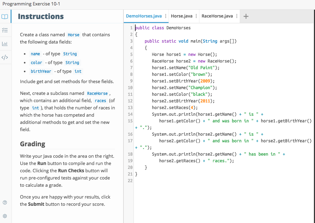  DemoHorses.Java public class DemoHorses { public static void main(String args[]) {