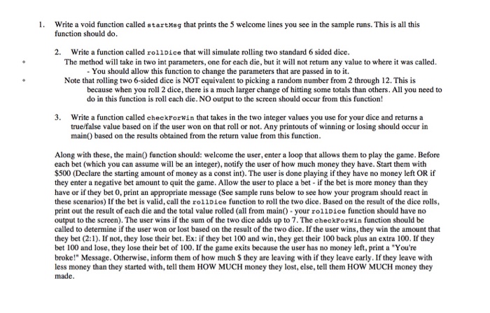  C++ i. Write a void function called startMsg that prints the