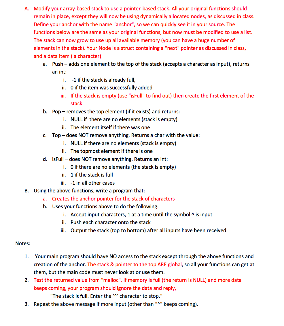 Please Write C Code to Implement a Stack with Pointers with the