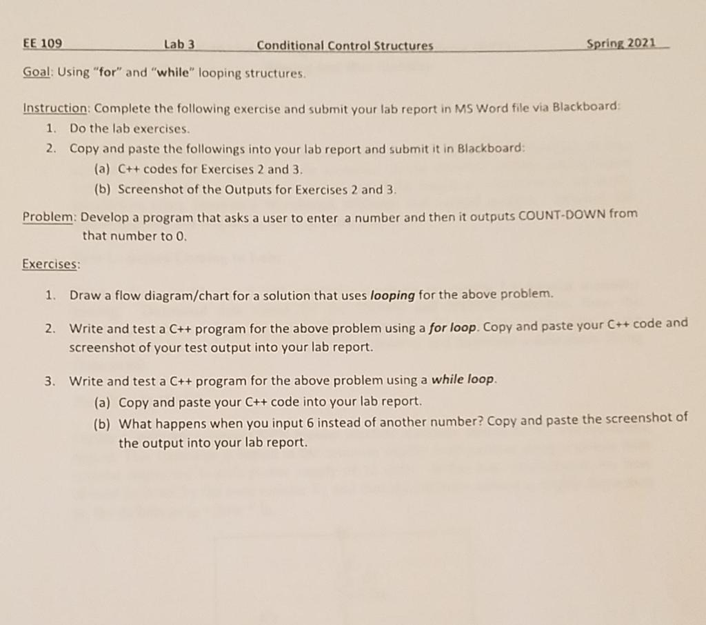  EE 109 Lab 3 Conditional Control Structures Spring 2021 Goal: Using