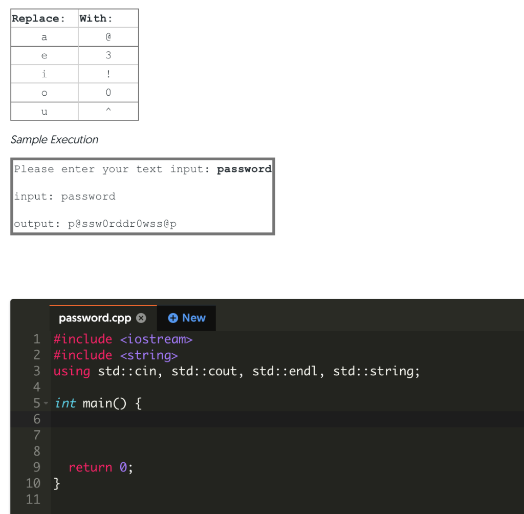 Prompt the user to enter text, and replace a subset of letters