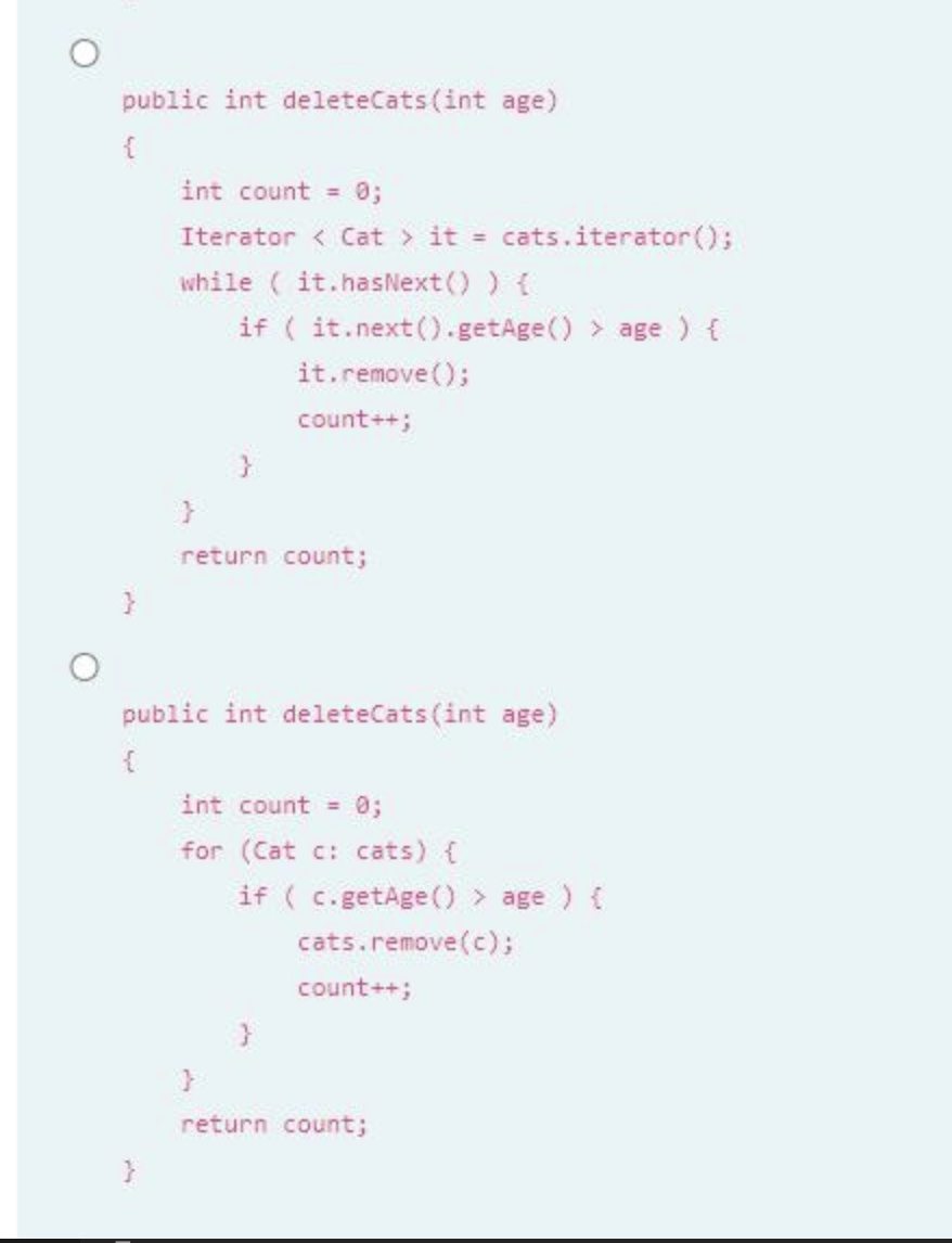 class has a public method called deleteCats. It takes one parameter, age