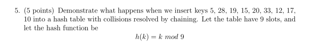  5. (5 points) Demonstrate what happens when we insert keys 5,