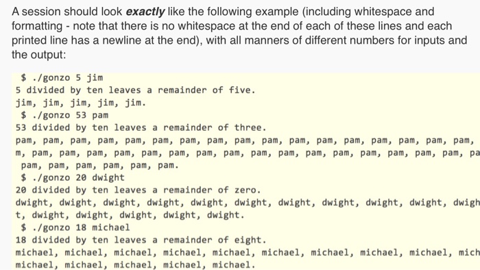 line input arguments: a number (N) and a name. The program then