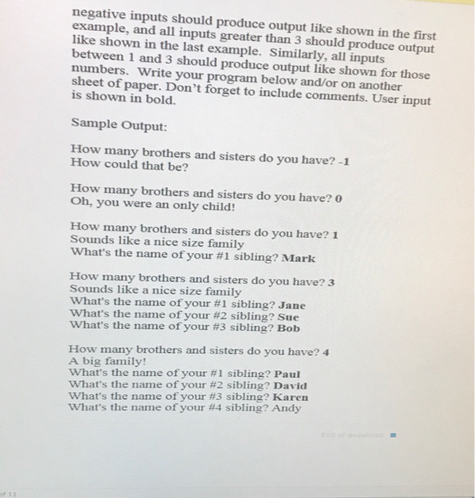 these 5 sample runs. The user input is shown in bold face.