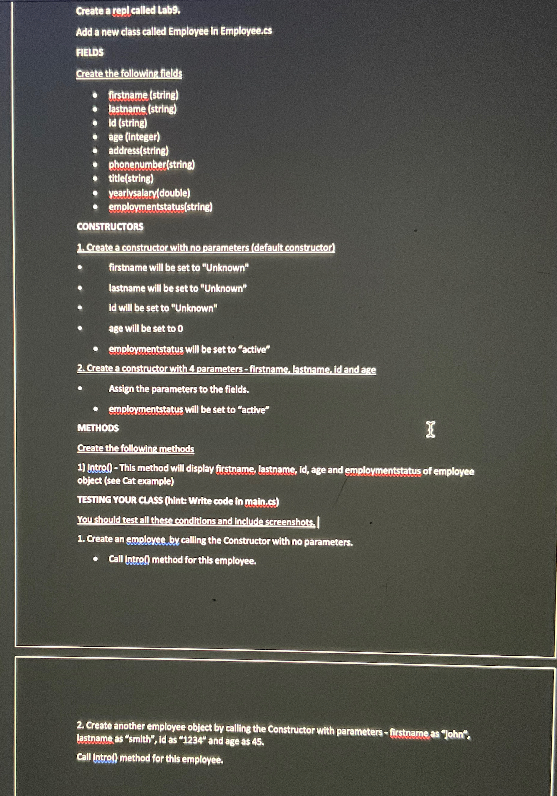  Create a C# program Add a new class called Employee in