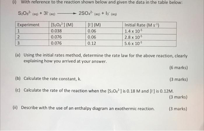  60 With reference to the reaction shown below and given the