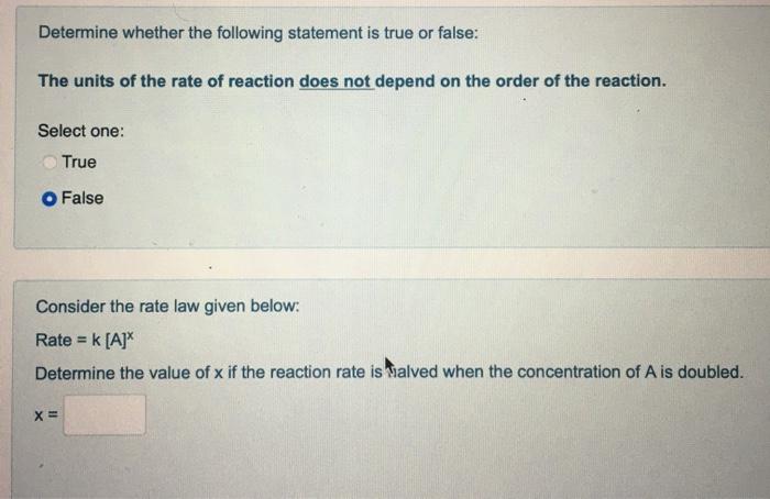  Determine whether the following statement is true or false: The units