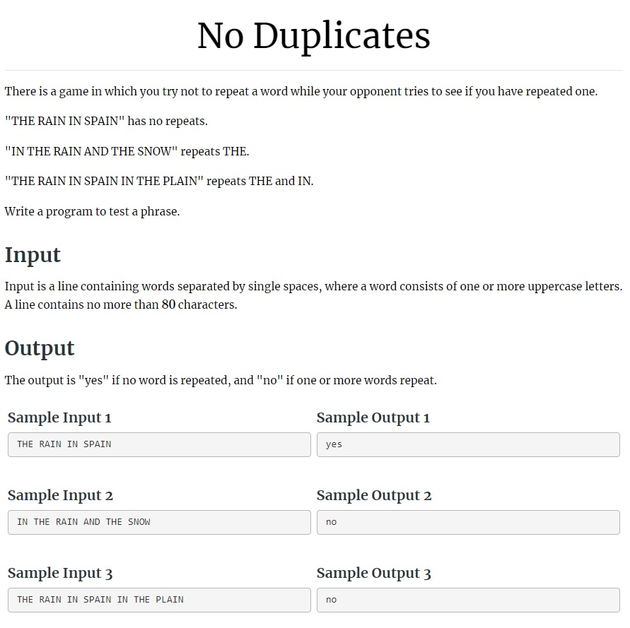 Kattis - No Duplicates - C Language Code I know how to
