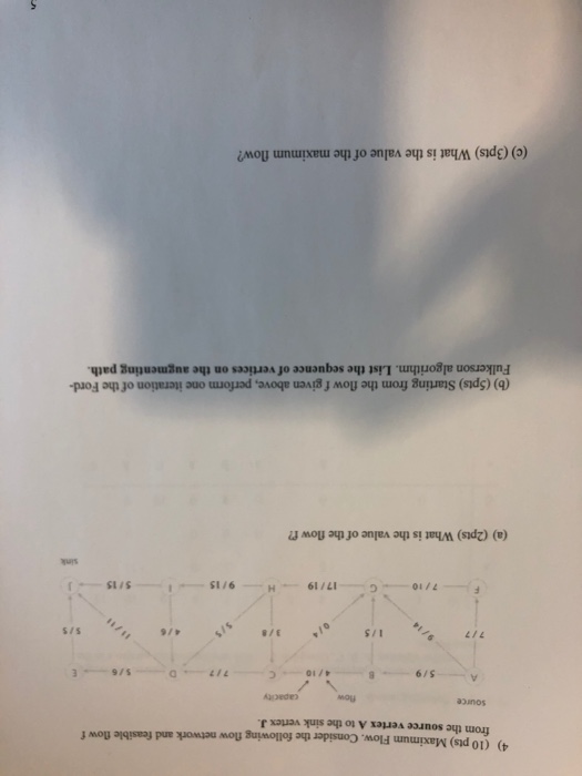  4) (10 pts) Maximum Flow. Consider the following flow network and