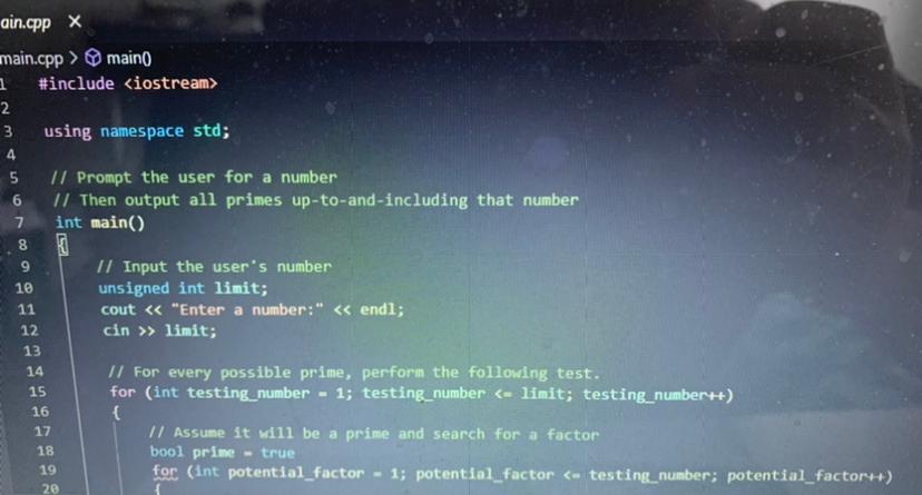 Using visual studio code ain.cpp x main.cpp > maino #include 2 3