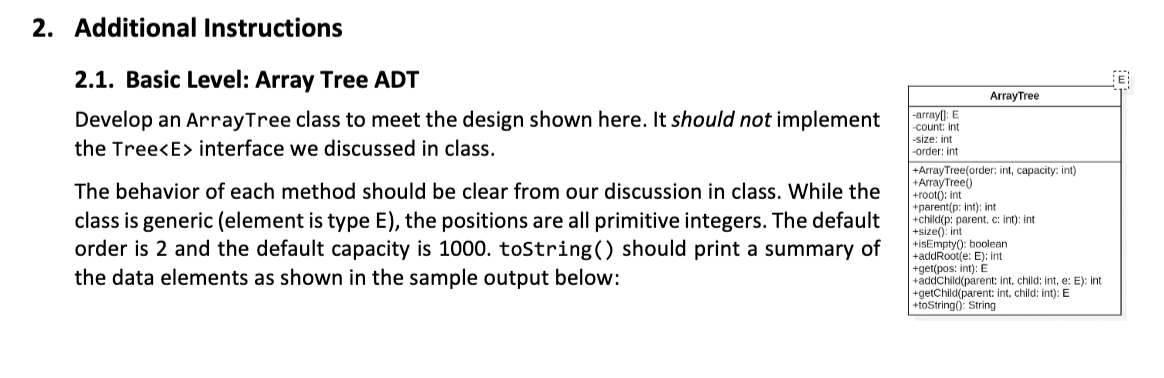 Develop the TreeADT as an array-based concrete implementation. Create the Array-based Tree