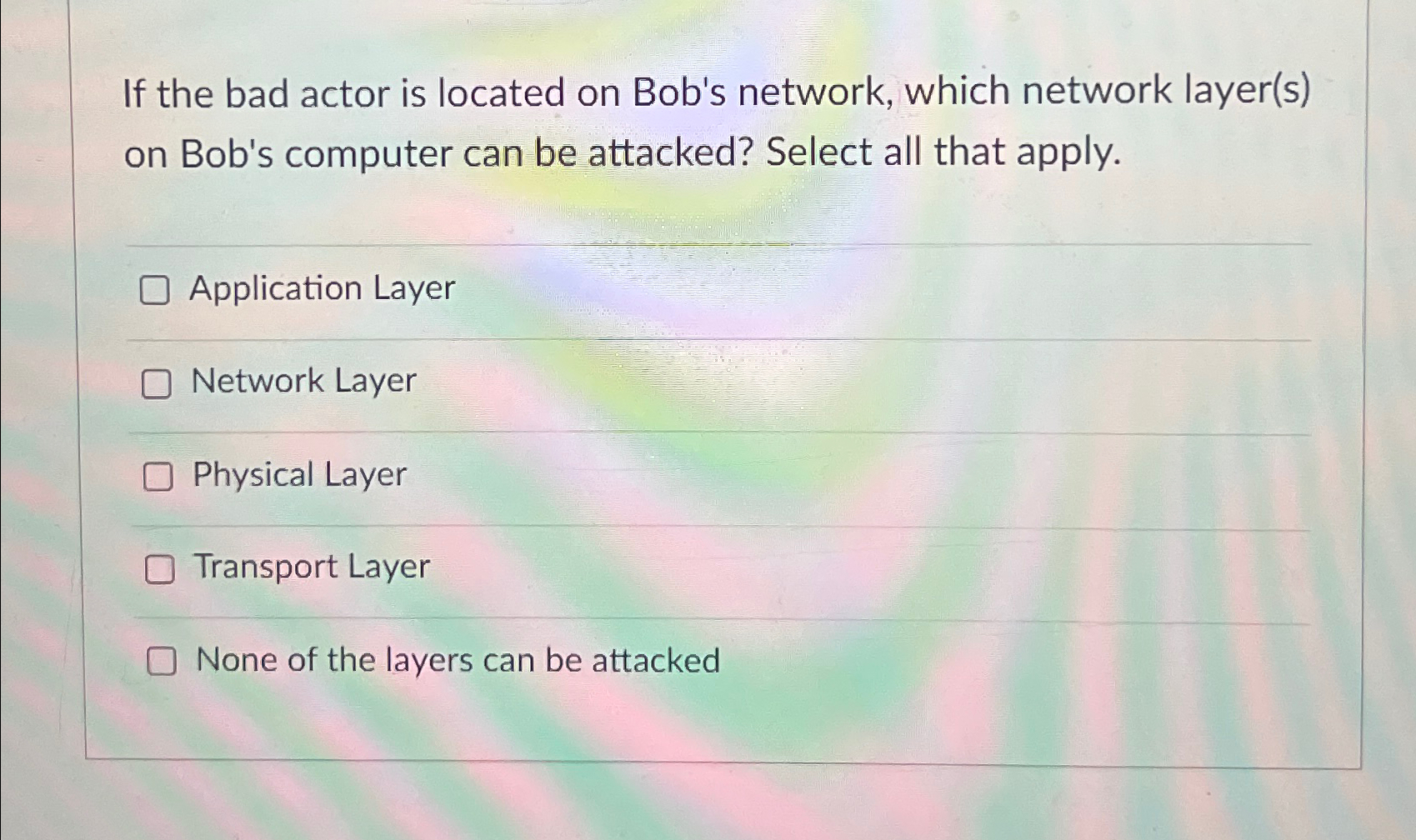  If the bad actor is located on Bob's network, which network