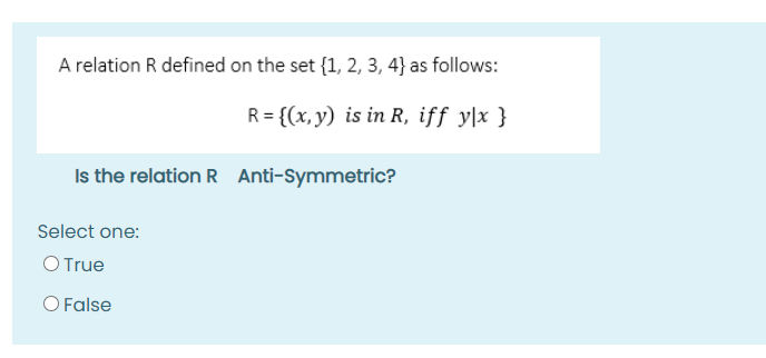  A relation R defined on the set {1, 2, 3, 4}