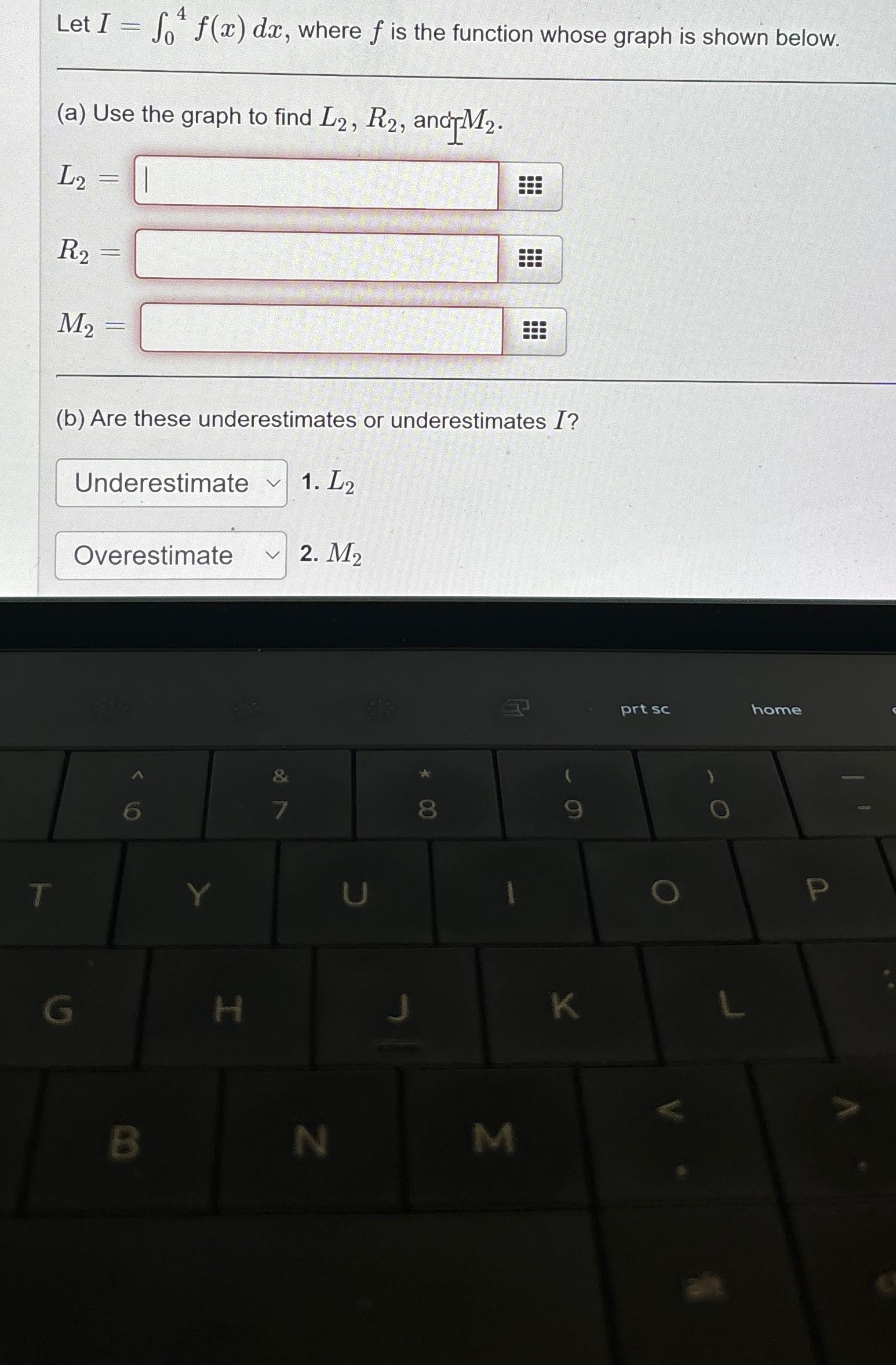 Let I=\\\\int_0^4 f(x)dx, where f is the function whose graph is