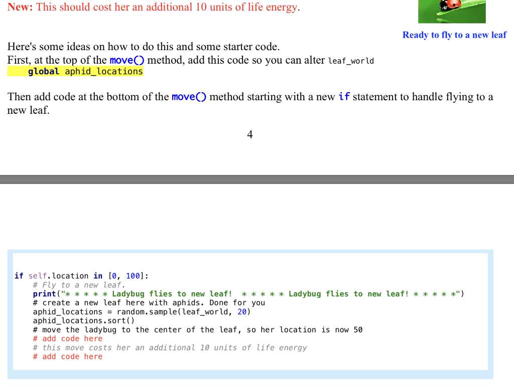moves randomly looking for aphids to eat. # Each aphid gives her