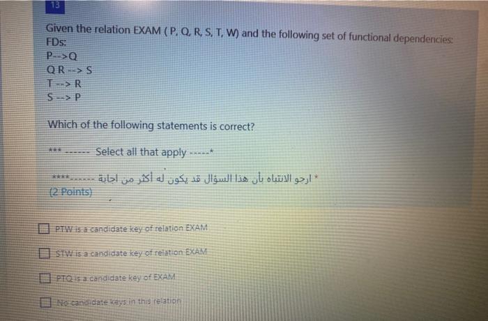 G, H, I, J) and the following set of functional dependencies FDs:
