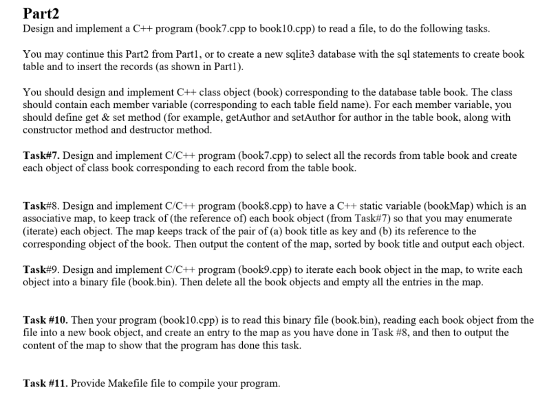 Do in C++ Part2 Design and implement a C++ program (book7.cpp to