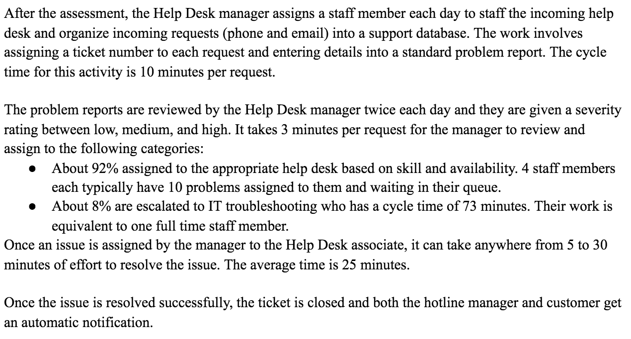 IT Help Desk including processing cycle time, lead time, queue size, wait