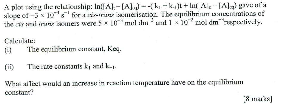 A plot using the relationship: In([A]-[A]eg) = -( ki + k_1)t