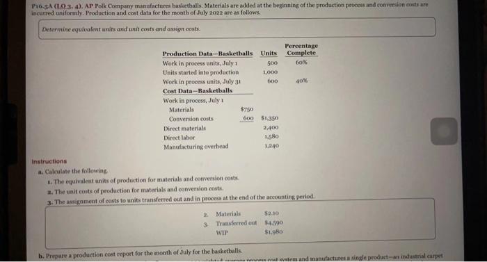 please do part b with explanation for calculation please P16.SA (10.3.1). AP
