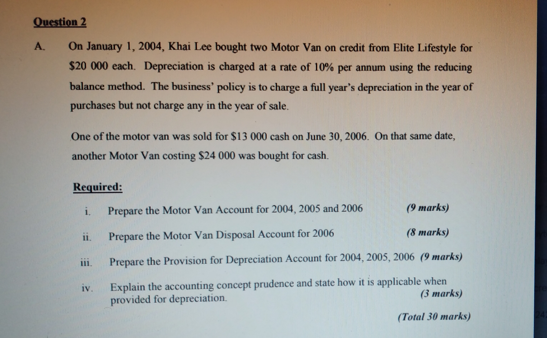  Question 2 A. On January 1,2004, Khai Lee bought two Motor