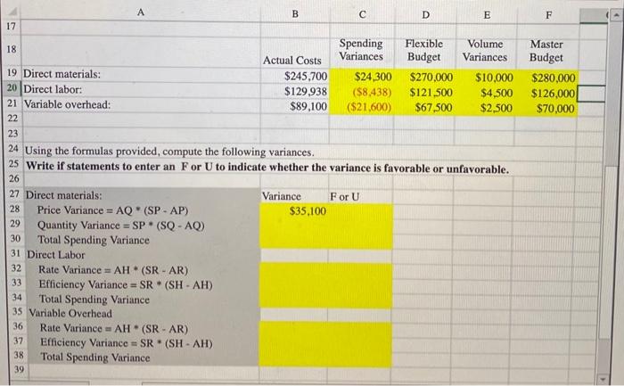  please provide answers in equation format. utilizing = and cells A