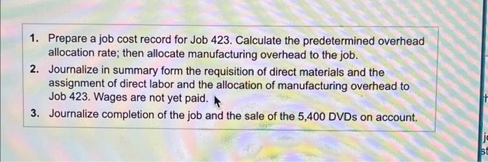 production of 5,400 DVDs, Job 423, for Integration Pictures for $1.40 sales