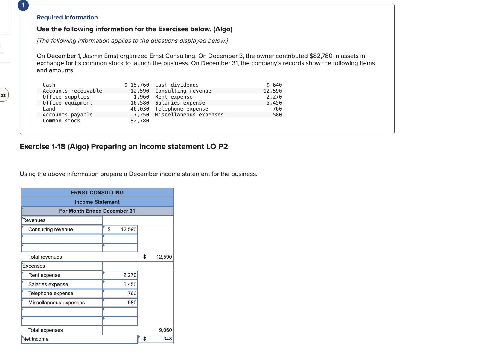  Required information Use the following information for the Exercises below. (Algo)