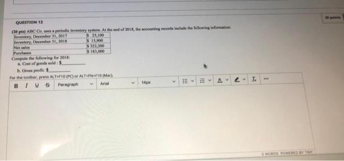  QUESTION 12 (20) ARC Ce a periodic Inventory system. At the