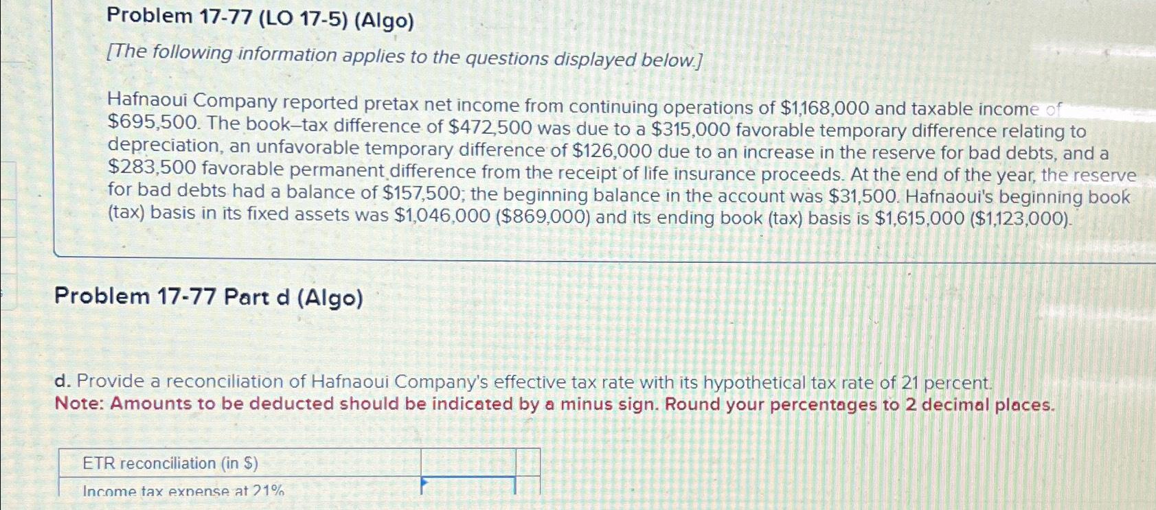 Problem 17-77(LO 17-5)(Algo) [The following information applies to the questions displayed