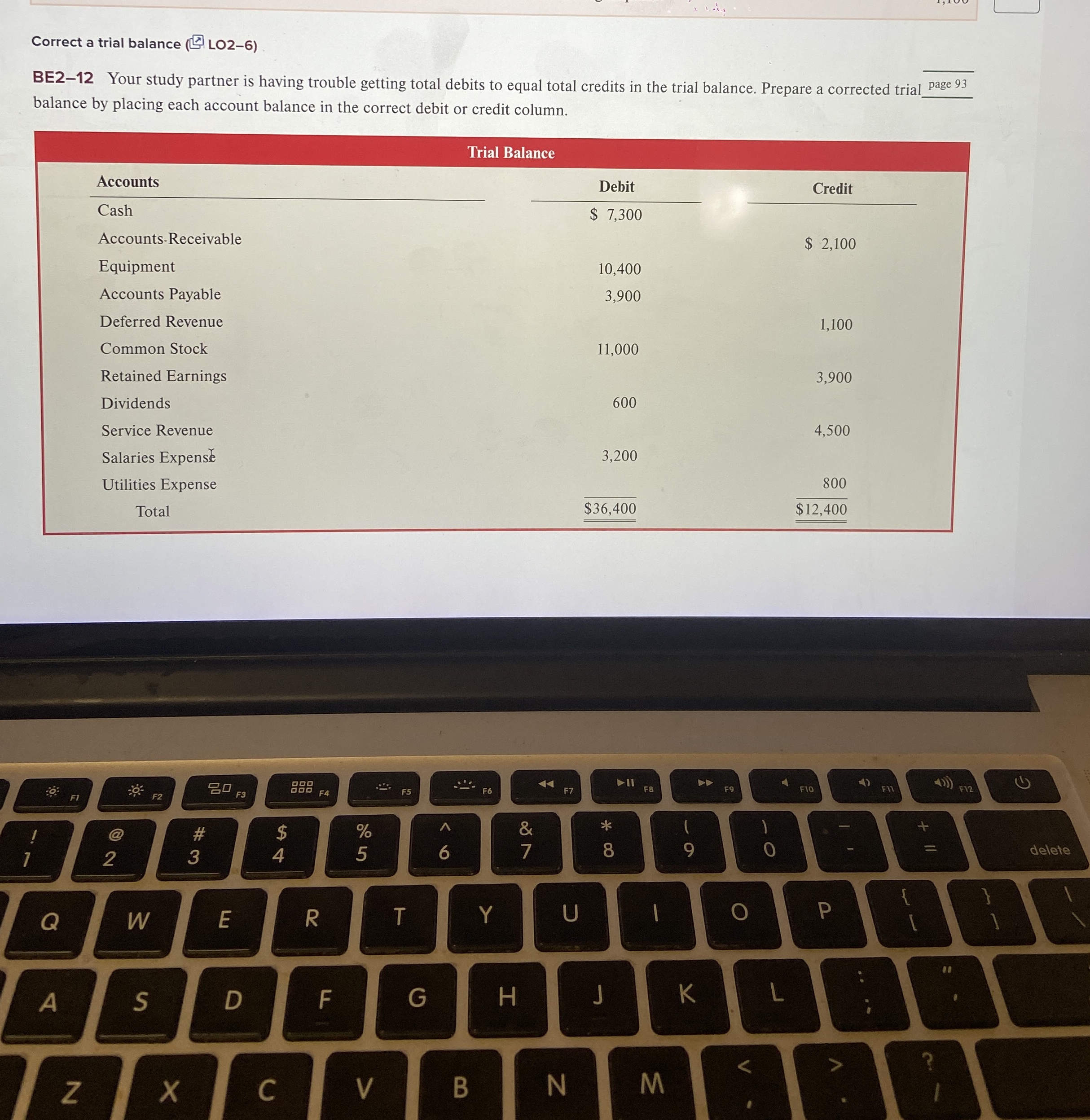  Correct a trial balance (???? LO2-6) BE2-12 Your study partner is