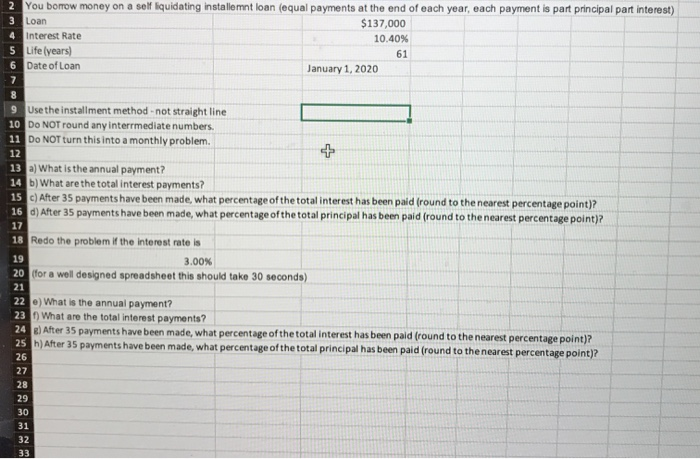  Please include excel formulas/steps/directions for each part and where I should