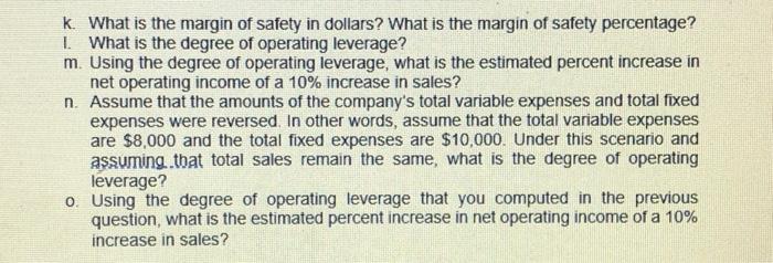 following contribution format income statement based on a sales volume of 1,000