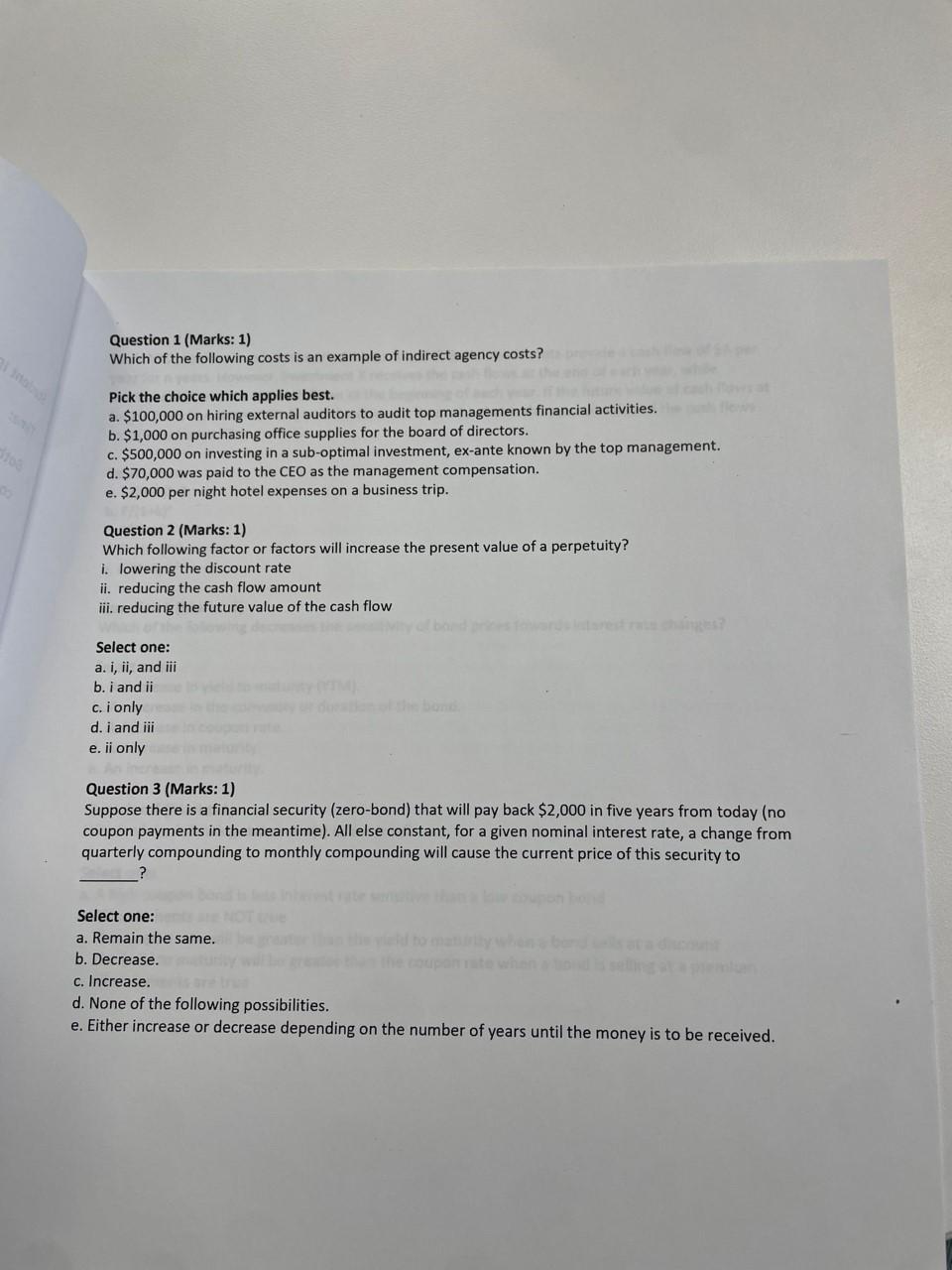 i need help in these questions please. Question 1 (Marks: 1) Which