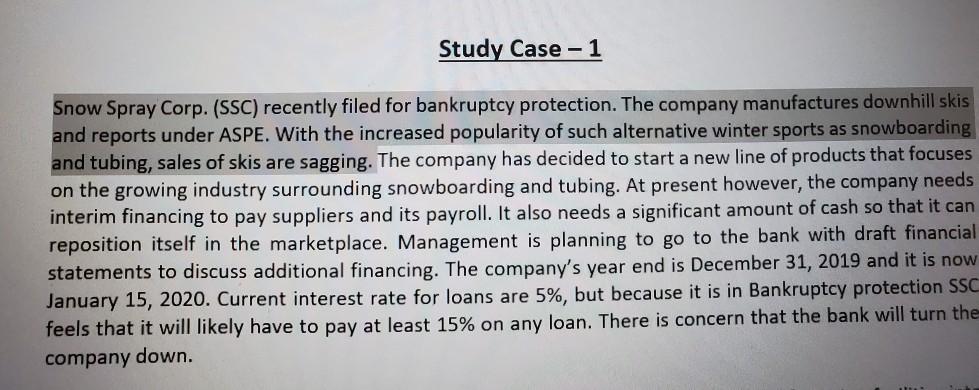 Study Case - 1 Snow Spray Corp. (SSC) recently filed for