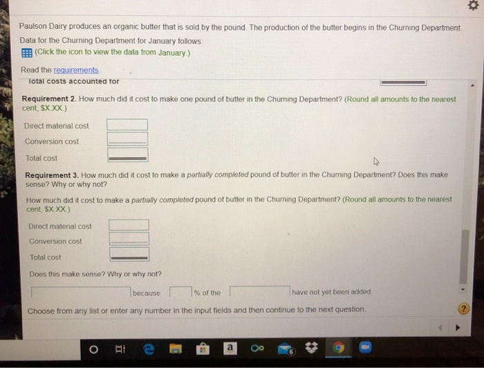 the data from January.) Read the requirements Requirement 1. Prepare a production