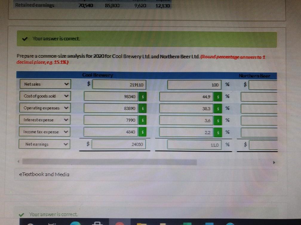 in profitablllty and leverage) Comparative financial statementdata for Cool Brewery Ltd.and Northern
