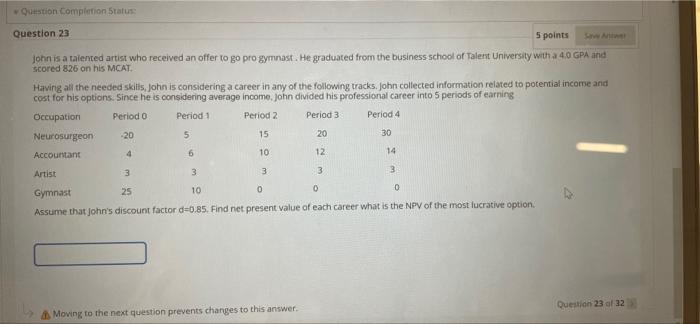  Question Completion Status: Question 23 5 points John is a talented