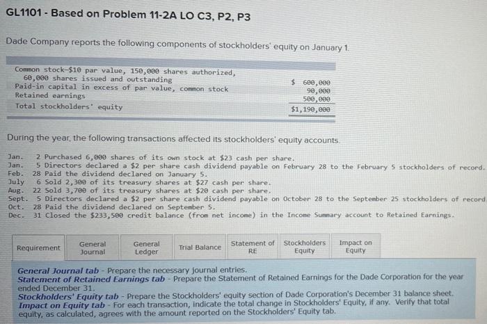  GL 1101 - Based on Problem 11-2A LO C3, P2, P3