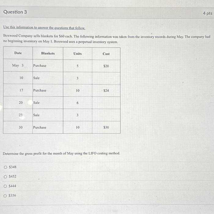  Question 3 Use this information to answer the questions that follow.