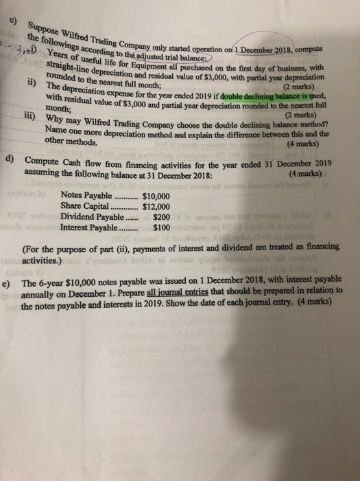 Question ? (31 marks) cha 5. Queso adida) The accountant for Wilfred