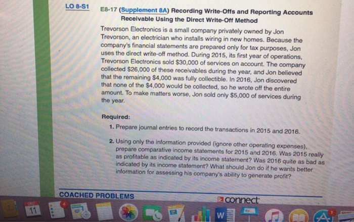  E8-17 (Supplement BA) Recording Write-Offs and Reporting Accounts Receivable Using the