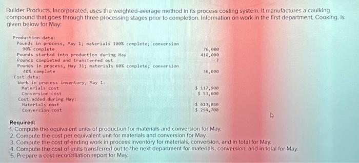Need help with this question Builder Products, Incorporated, uses the weighted-average method