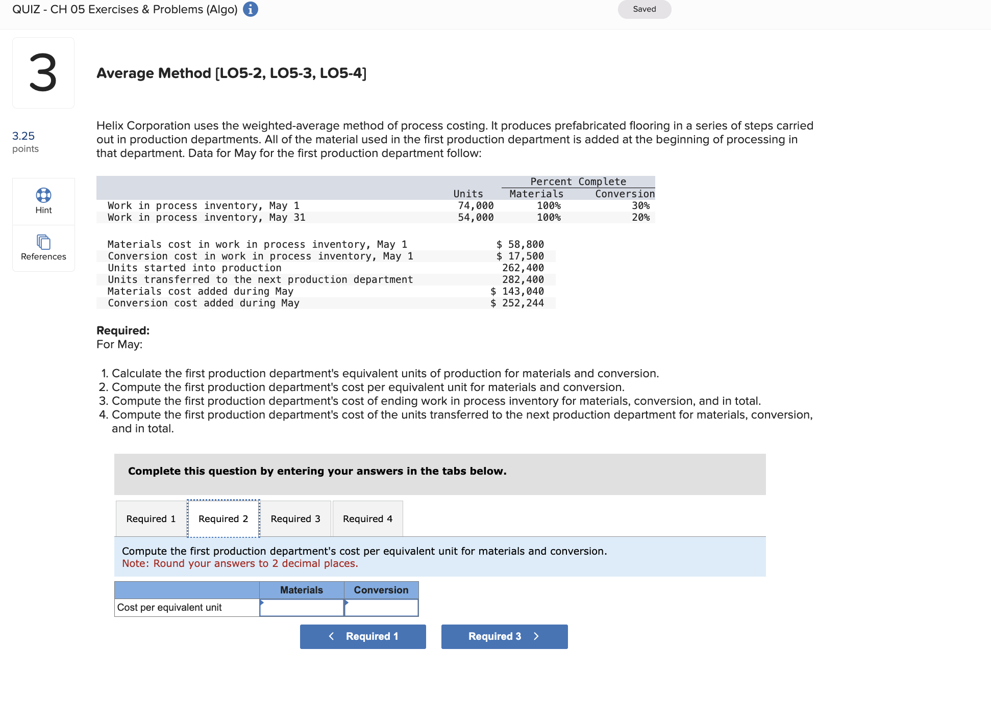  Average Method [LO5-2, LO5-3, LO5-4] Helix Corporation uses the weighted-average method