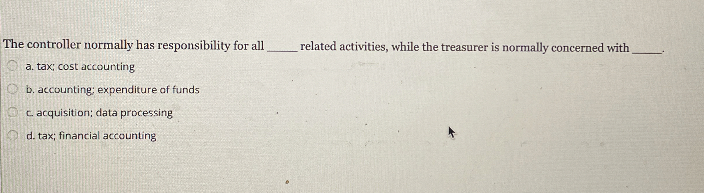  The controller normally has responsibility for all related activities, while the