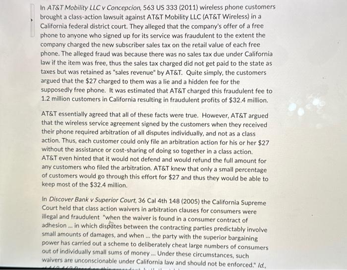 help plz In AT\&T Mobility LLC v Concepcion, 563 US 333 (2011)