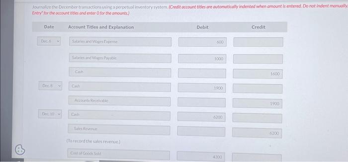 post the Docember trans,actions. (Post entries in the order of fournal entries